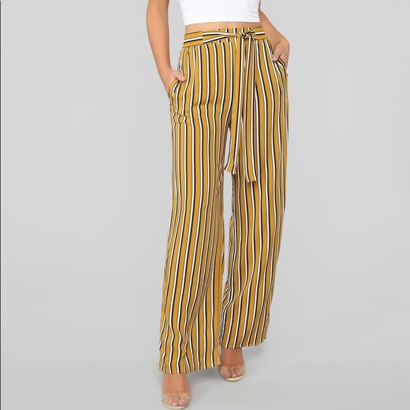 Fashion Nova Pants - Don't Hold Back Striped Tie Waist Pants - Mustard